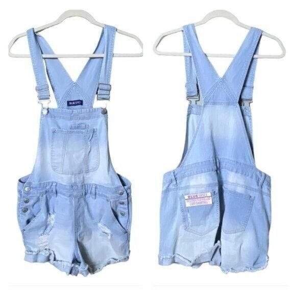 Blue Spice‎ Womens Destructed Rolled Cuff Shortalls Size 13 Denim New Light Wash - Picture 1 of 9